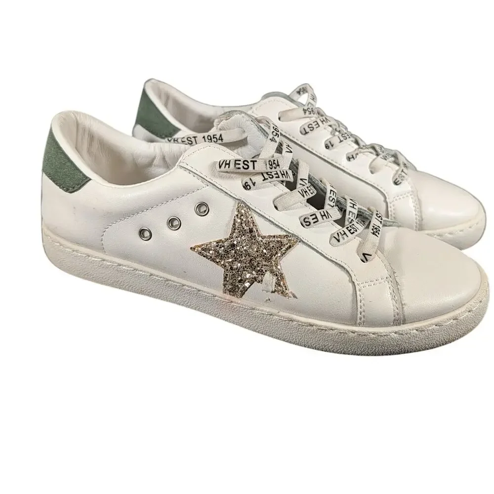 VH EST 1954 Carla White Gold Green Leather Star Sneakers Women's Size 8
